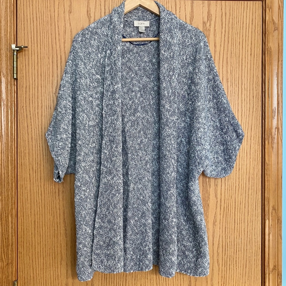 LOFT 3/4 Sleeve Cardigan Navy/White Size Large